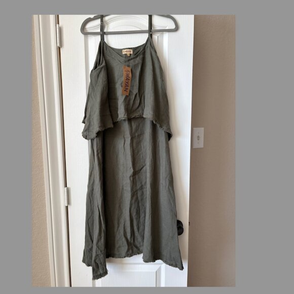 NWT Wayan Olive Linen Dress - Picture 1 of 3